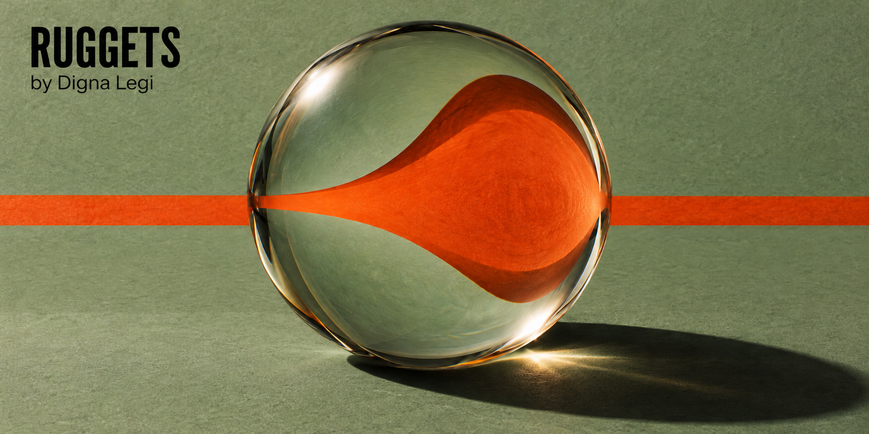RUGGETS by Digna Legi: a glass sphere transforms an orange line through refraction.